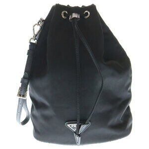 PRADA Triangle Plate Drawstring Shoulder Bag Black